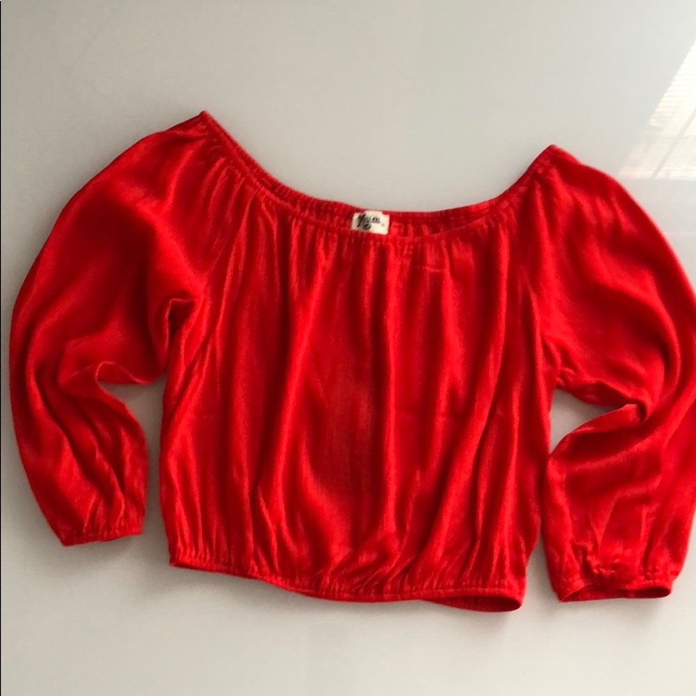 Show Me Your Mumu Crop Top Off Shoulder 3/4 Sleeve
